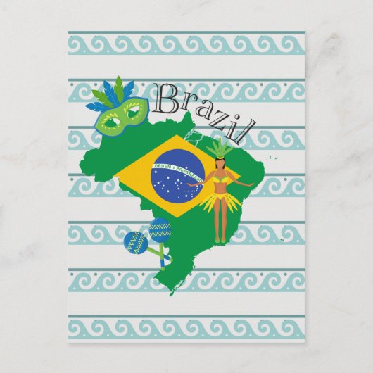 ブラジル国旗を持つブラジルの地図 ポストカード (正面)