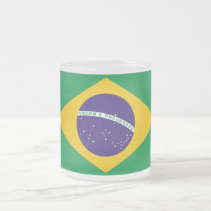 ブラジル国旗を持つ曇り小さなガラスマグ フロストグラスマグカップ