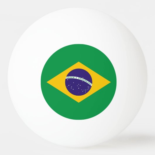 ブラジル国旗を掲げたピンポンの特別球 卓球ボール (正面)