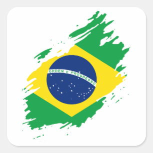 ブラジル国旗を掲げプライドスポーツファンのブラズ スクエアシール