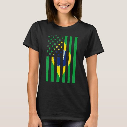 ブラジル国旗アメリカ合衆国国旗ブラジル Tシャツ (正面)