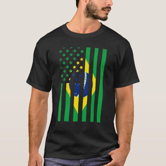 ブラジル国旗アメリカ合衆国国旗ブラジル Tシャツ (正面)