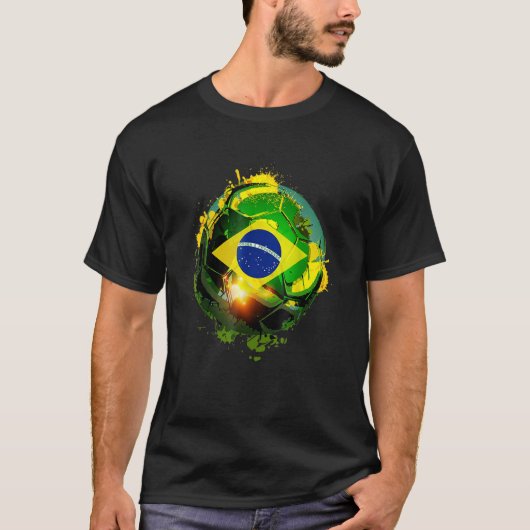 ブラジル国旗サッカーのファンのサッカーブラジル・フンボール Tシャツ (正面)