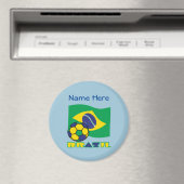 ブラジル国旗サッカーボール 青い名前入れ マグネット (インサイチュ (食洗機))