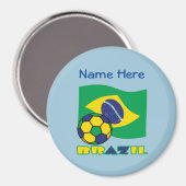 ブラジル国旗サッカーボール 青い名前入れ マグネット (正面/裏面)