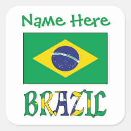 ブラジル国旗スクエアラベル（名入れ可） スクエアシール