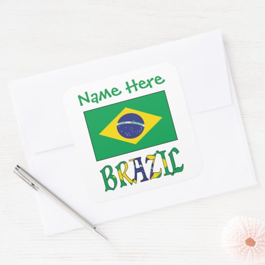 ブラジル国旗スクエアラベル（名入れ可） スクエアシール (封筒)