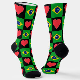 ブラジル国旗ハートパターンおもしろいブラジル愛国心 ソックス