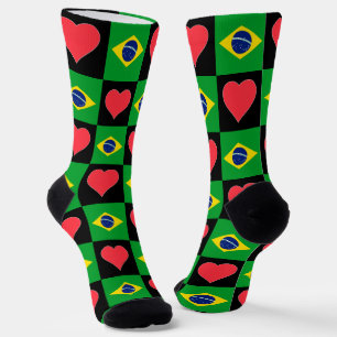 ブラジル国旗ハートパターンおもしろいブラジル愛国心 ソックス