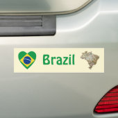 ブラジル国旗ハート+地図バンパーステッカー バンパーステッカー (車上)