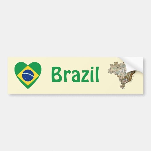 ブラジル国旗ハート+地図バンパーステッカー バンパーステッカー (正面)