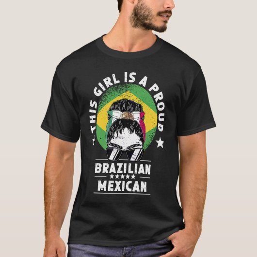 ブラジル国旗メキシコ育ち女性女子市民プライド Tシャツ (正面)