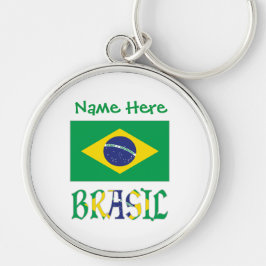 ブラジル国旗柄のオーダーメイド丸型メタル キーホルダー