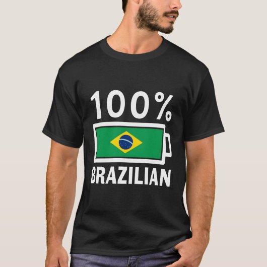 ブラジル国旗100ブラジル電池電源ティー Tシャツ (正面)
