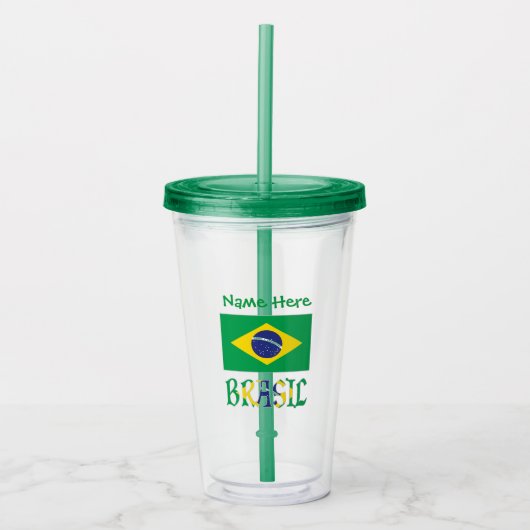 ブラジル国旗 オーダーメイド アクリルタンブラー (正面)