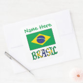 ブラジル国旗 パーソナライズド フラグ スクエアラベル スクエアシール (封筒)