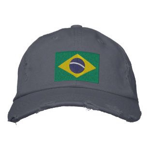 ブラジル国旗:緑、黄、青 刺繍入りキャップ