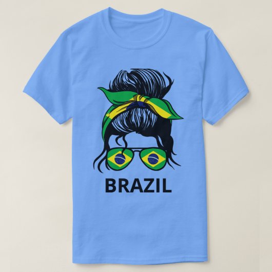 ブラジル国旗Bun Iメッセージを持つブラジル人女性 Tシャツ (デザイン正面)