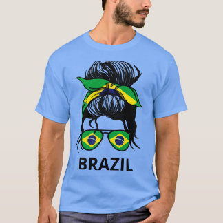 ブラジル国旗Bun Iメッセージを持つブラジル人女性 Tシャツ