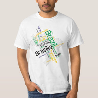 ブラジル地図シルエットシティ名ワードクラウド Tシャツ