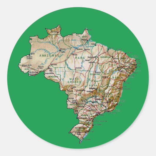 ブラジル地図ステッカー ラウンドシール (正面)