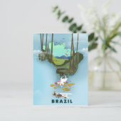 ブラジル地図 イラスト入り旅行ポスター ポストカード (スタンド正面)