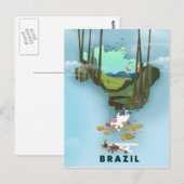 ブラジル地図 イラスト入り旅行ポスター ポストカード (正面/裏面)