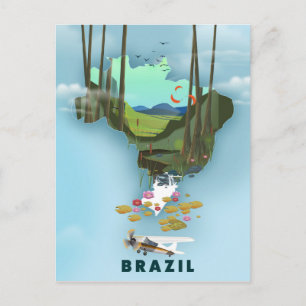ブラジル地図 イラスト入り旅行ポスター ポストカード