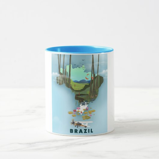 ブラジル地図 イラスト入り旅行ポスター マグカップ (中央)