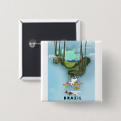 ブラジル地図 イラスト入り旅行ポスター 缶バッジ (正面&裏面)