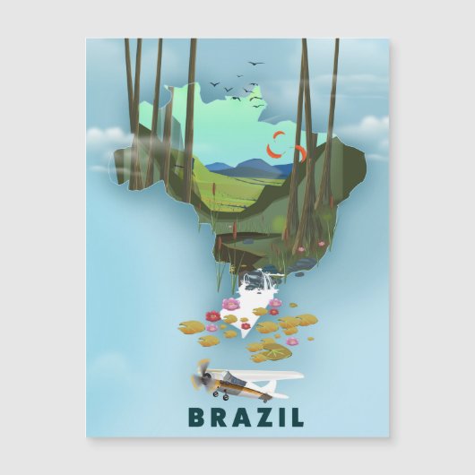 ブラジル地図 イラスト旅行ポスター (正面)