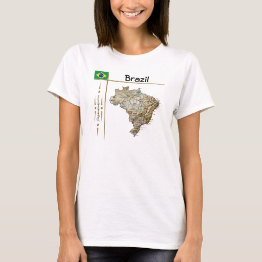 ブラジル地図＋フラグ＋タイトルTシャツ Tシャツ (正面)