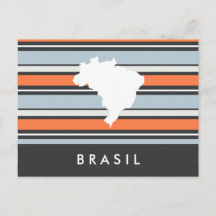 ブラジル地図: モダンストライプ ポストカード