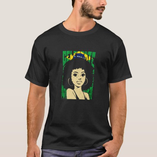 ブラジル女性ブラジルプライド祝ブラジル国旗 Tシャツ (正面)