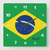 ブラジル時計、愛国的なホーム、ブラジル国旗 スクエア壁時計 (正面)
