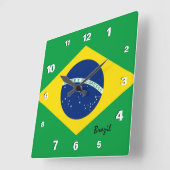 ブラジル時計、愛国的なホーム、ブラジル国旗 スクエア壁時計 (傾斜)