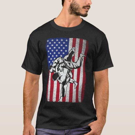 ブラジル柔術武術アーツアメリカ国旗 Tシャツ (正面)
