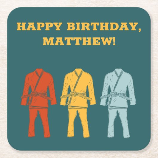 ブラジル柔術BJJをテーマにした誕生日パーティー スクエアペーパーコースター (正面)