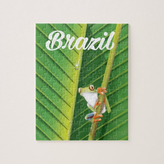 ブラジル熱帯雨林のカエル旅行ポスター ジグソーパズル (縦)