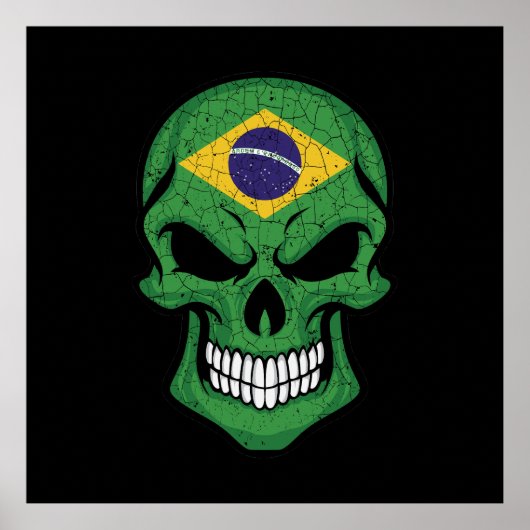 ブラジル笑顔スカル国旗 ポスター (正面)