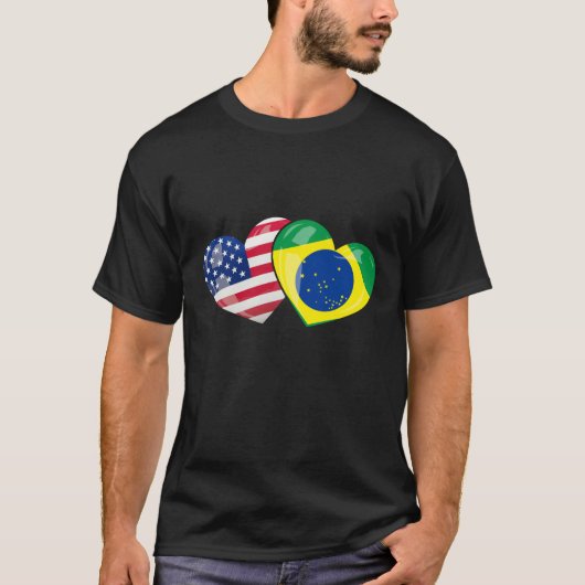 ブラジル米国国旗Tシャツハートブラジル系アメリカ人 Tシャツ (正面)