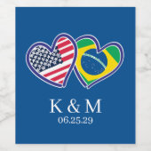 ブラジル系アメリカ人のハートフラグ ワインラベル (シングルラベル)