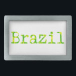 ブラジル緑と黄色のフォント 長方形ベルトバックル<br><div class="desc">ブラジルの緑と黄色のタイプライターフォント。オリジナルデザイン。</div>