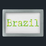 ブラジル緑と黄色のフォント 長方形ベルトバックル<br><div class="desc">ブラジルの緑と黄色のタイプライターフォント。オリジナルデザイン。</div>