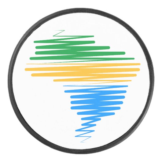 ブラジル縁ど国旗の色を使用したブラジルの地図 アイスホッケーパック (正面)