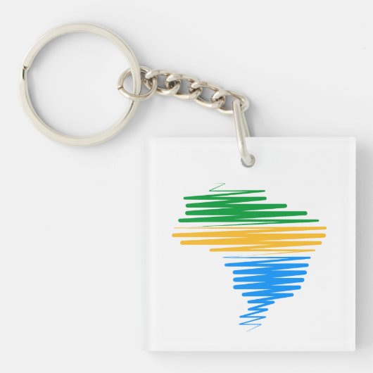ブラジル縁ど国旗の色を使用したブラジルの地図 キーホルダー (正面)