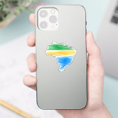 ブラジル縁ど国旗の色を使用したブラジルの地図 シール (スマートフォン)
