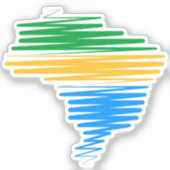ブラジル縁ど国旗の色を使用したブラジルの地図 シール (正面)