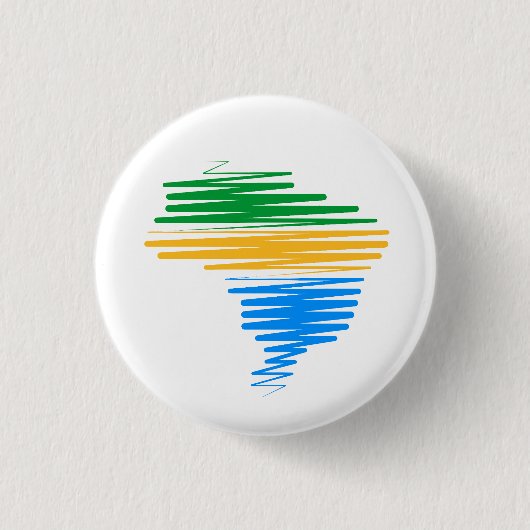 ブラジル縁ど国旗の色を使用したブラジルの地図 缶バッジ (正面)