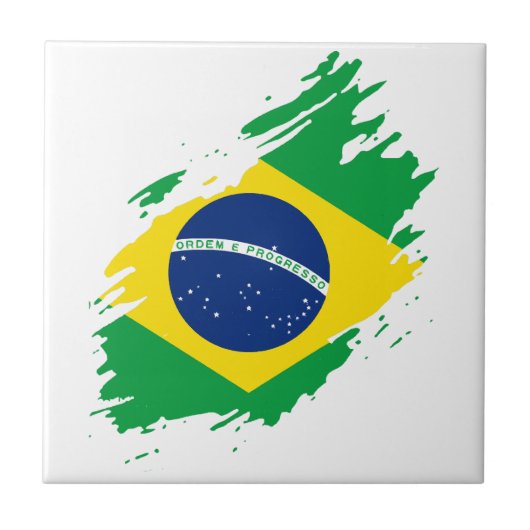 ブラジル裂けた旗 国民の誇り スポーツファン ブラジル タイル (正面)